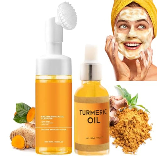 Turmeric Facial Cleanser, Turmeric Face Wash, Turmeric Foaming Cleanser, Turmeric Face Wash with Brush, Deep Cleansing Exfoliating Moisturizing for Women All Skin (2,Combo)